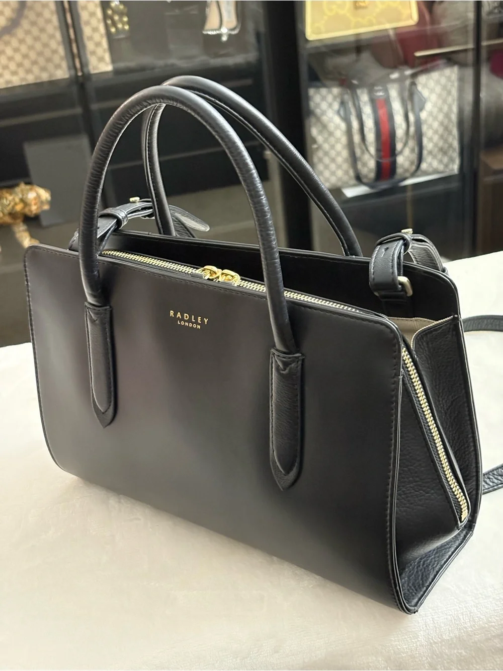 RADLEY LONDON Black Leather Structured Top-Handle Satchel